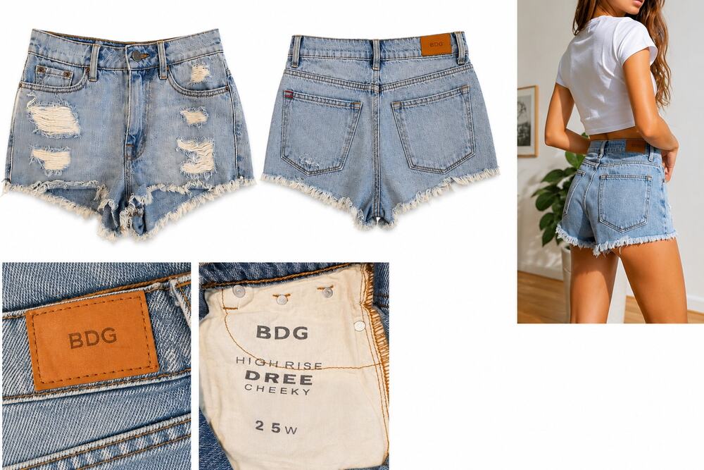 BDG High Rise Dree Cheeky Distressed Denim Shorts Women's Size 25W Light Wash